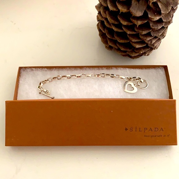Silpada chain link silver bracelet with heart, NWT